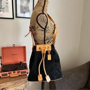 Dooney & Bourke Black Canvas Leather Trim Hobo Bucket Adjustable Shoulder Bag